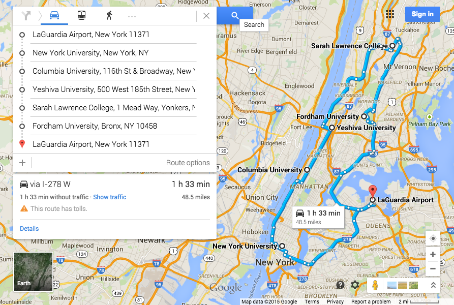 New York campus visits itinerary